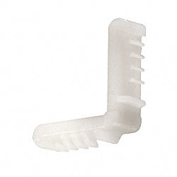 A white nylon 7/16" corner connector designed for CRL Dual-Seal spacers.