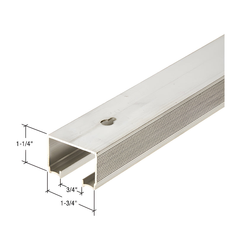 A close-up view of a 72-inch aluminum wardrobe door track showing its rectangular profile and mounting hole.