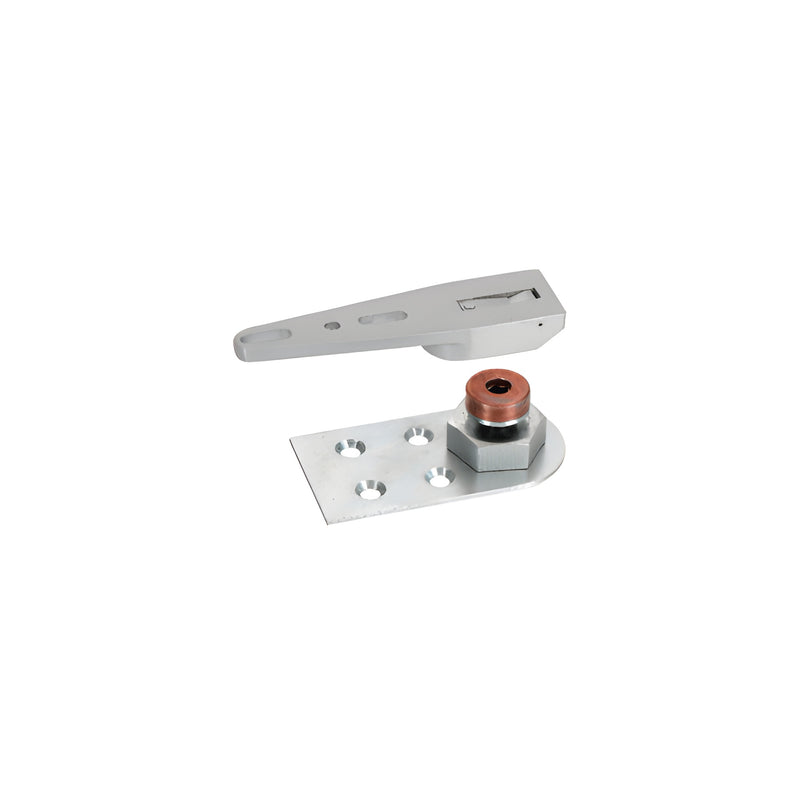 The CRL adjustable floor mount bottom pivot set includes a metal end-load arm and a floor-mounted base plate with a copper-colored bushing.