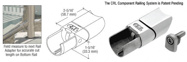 A technical diagram and product view showing the CRL 316 brushed stainless steel adjustable upper adaptor for sloped bottom railing systems.