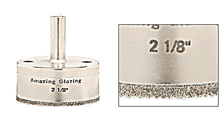 A diamond-plated steel drill bit with a 2-1/8 inch diameter and a 3/8 inch reduced round shank.