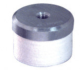 A cylindrical aluminum adapter attached to a white felt polishing wheel.