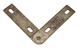 An L-shaped aluminum adjustable fixed corner bracket for a Deluxe Header Kit with slotted mounting holes.