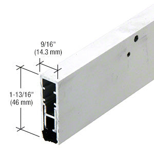 A close-up view of the aluminum automatic door bottom showing its 1-13/16 inch height and 9/16 inch width profile.