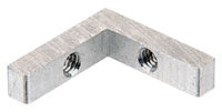 An L-shaped aluminum corner connector for D1675 frames featuring two threaded screw holes.