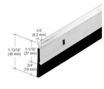 A 36-inch aluminum door bottom with a black neoprene sweep shown with technical dimension labels.