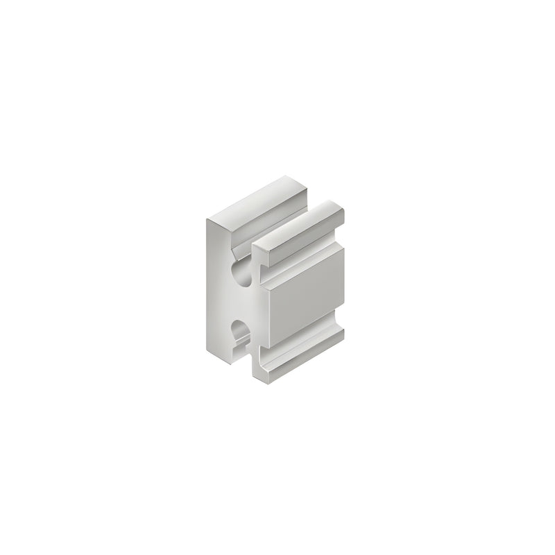 A mill finish aluminum horizontal block featuring a grooved design and screw holes.