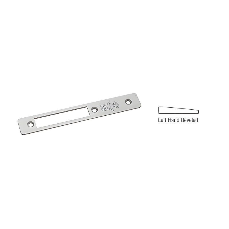 An aluminum left-hand beveled faceplate for Adams Rite MS1853 series deadlocks shown with a diagram of the bevel profile.