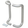 A pair of aluminum offset door pulls shown with included back-to-back mounting hardware.
