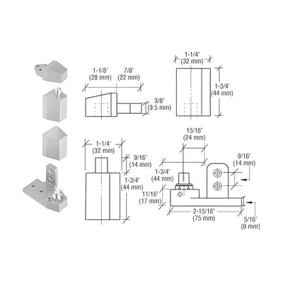 CRL Aluminum Offset Left Hand Pivot Set with 1/8" Recess