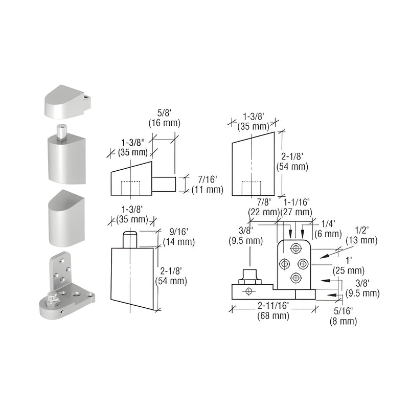 A technical diagram and product view of a right-hand aluminum offset pivot set designed for flush-with-frame storefront door installations.
