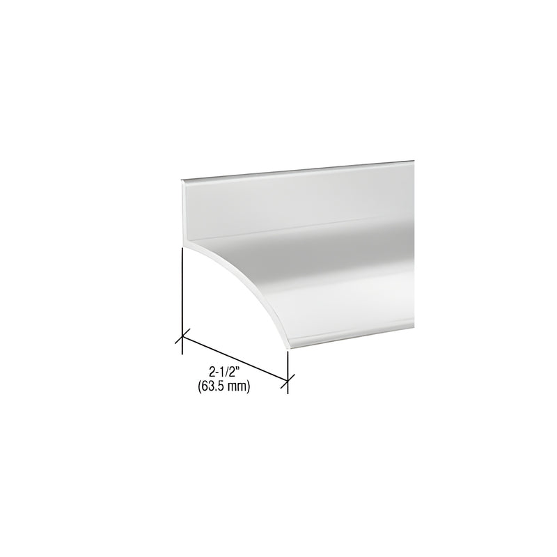 A close-up view of the aluminum rain drip profile showing its 2-1/2 inch width and curved design.