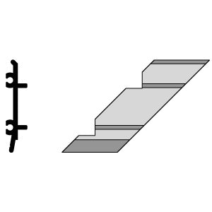 A technical line drawing showing the profile and angled shape of a right hand 90-degree inside corner aluminum component.