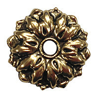 A single circular antique gold mirror rosette with an ornate floral design and a center hole for mounting.