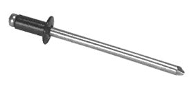 A single black aluminum rivet with a long mandrel shown against a white background.
