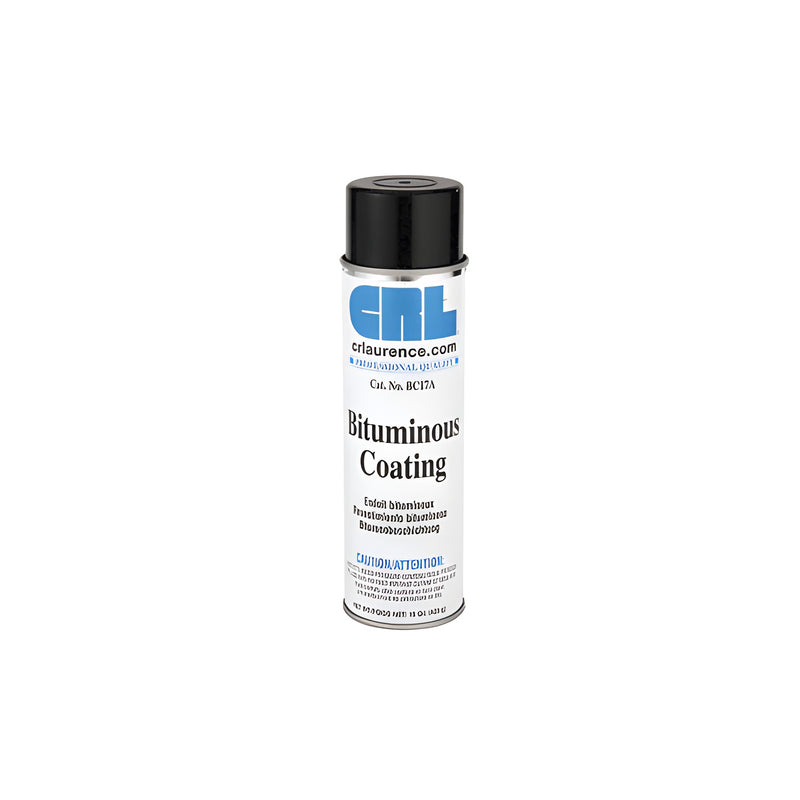 A single aerosol can of CRL black bituminous paint standing upright against a white background.