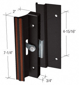 A black aluminum clamp-style surface mount handle with dimension labels showing a 7-1/4 inch body length and 4-15/16 inch mounting hole spacing.