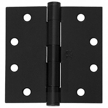 A black commercial ball bearing hinge with a removable pin and 4-1/2 inch dimensions.