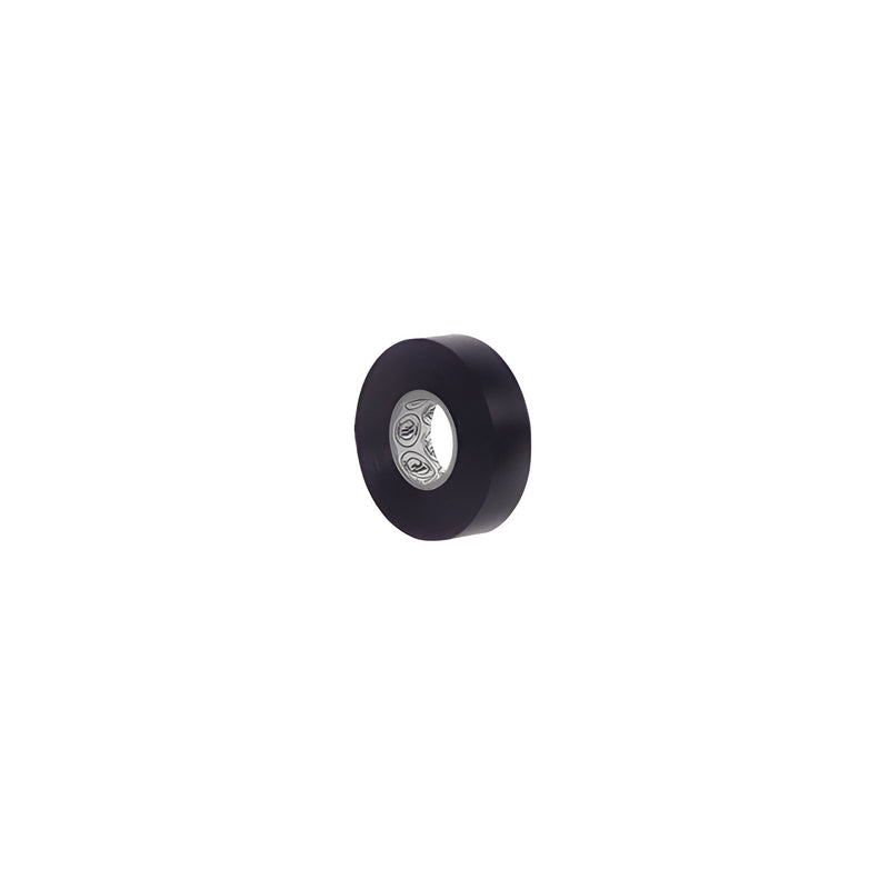 A single roll of black electrical tape shown against a white background.