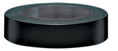 A single roll of black masking tape shown from a side angle.