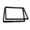 A black plastic screen wicket frame shown in an open position against a white background.