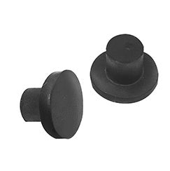 Two black rubber bumpers designed for use with ESK and PK strike plates.