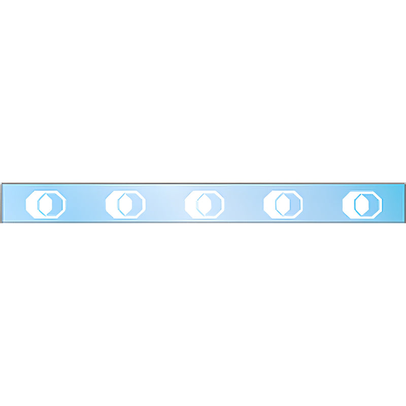 A horizontal strip of CRL Boral style safety decals featuring repeating geometric white shapes on a light blue background.
