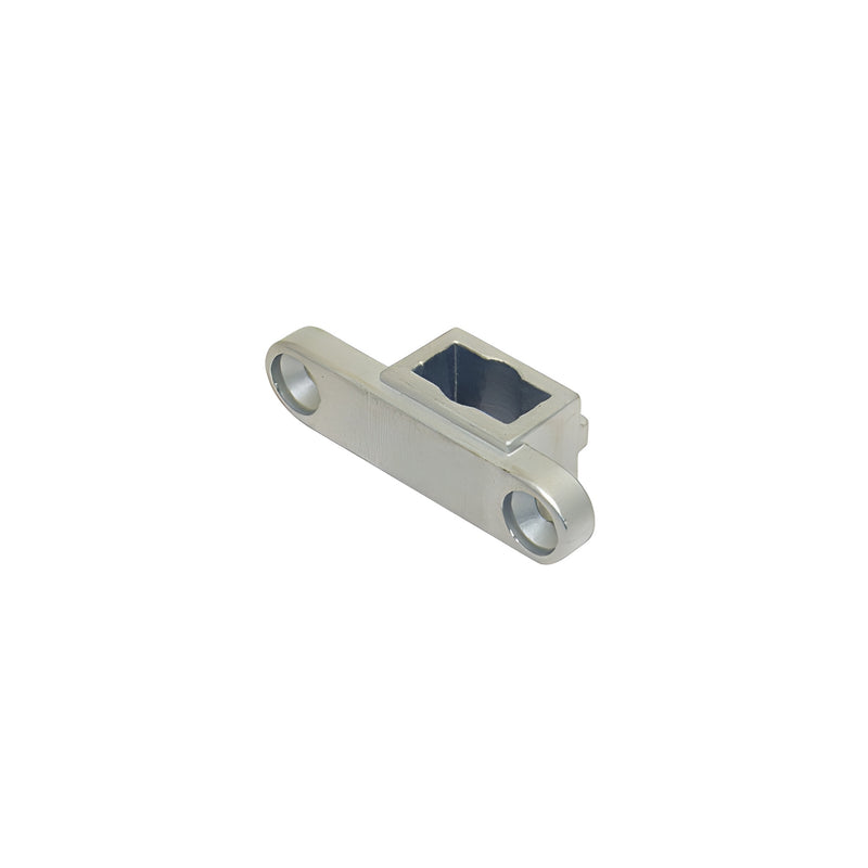 A metallic bottom door patch insert designed to fit a tapered spindle, shown with two mounting holes.