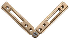 A brass angle-adjustable corner connector for a Deluxe Header Kit shown from a top-down view.