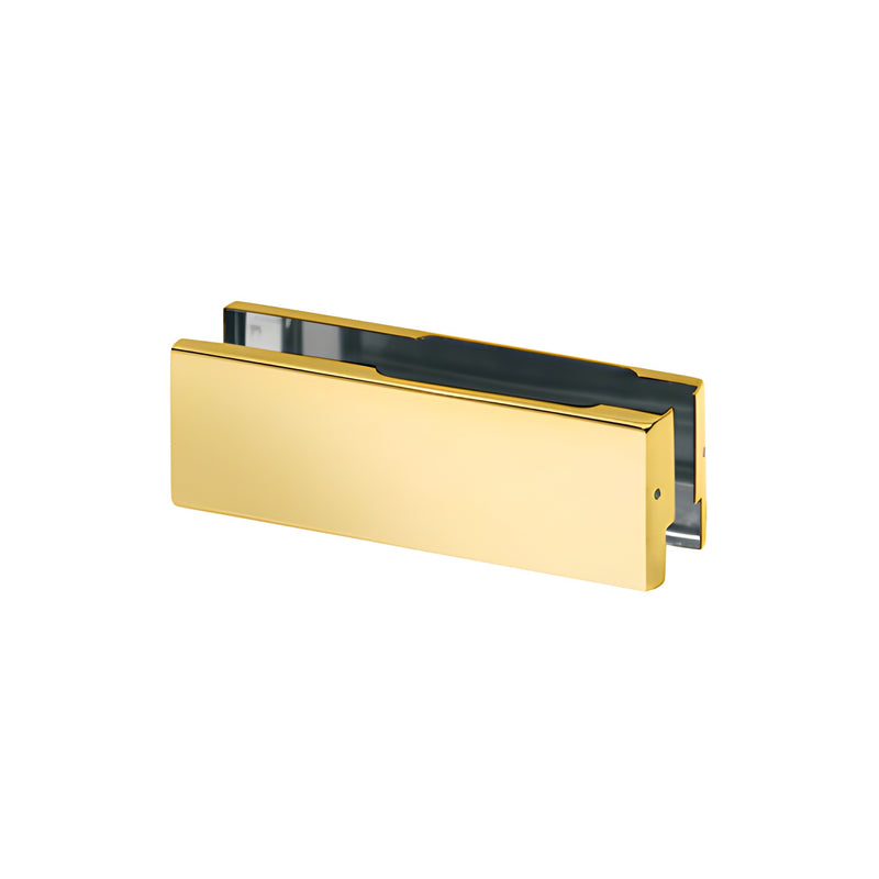 A polished brass rectangular patch fitting replacement cover plate for PH34 hardware.