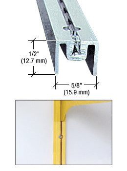 A close-up view of a 36" brite anodized aluminum wall standard showing its profile dimensions and a sample installation with a shelf bracket.