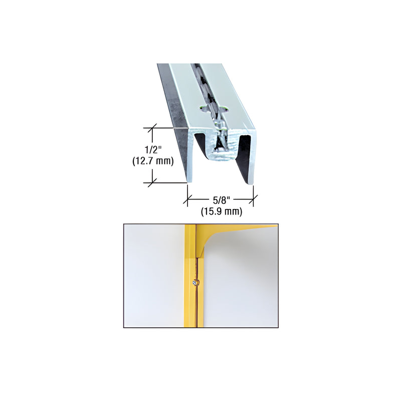 A close-up view of the aluminum CRL mirror standard showing its 5/8 inch open width and profile dimensions.