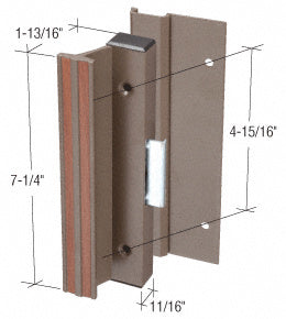 A bronze clamp-style surface mount handle with dimension lines showing a 7-1/4 inch body length and 4-15/16 inch screw hole spacing.