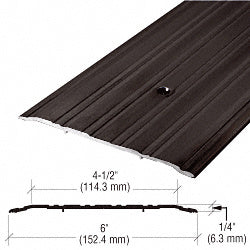 A bronze commercial saddle threshold shown with a technical profile diagram indicating a 6-inch width and 1/4-inch height.
