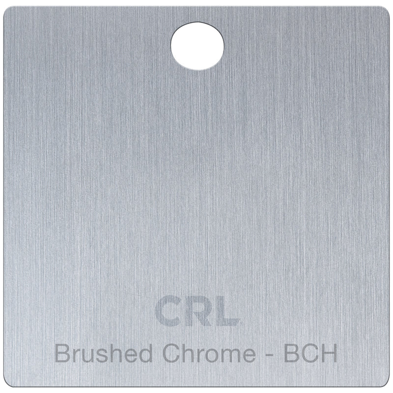 A square brass color chip featuring a brushed chrome finish with a circular hole at the top and CRL branding printed on the surface.