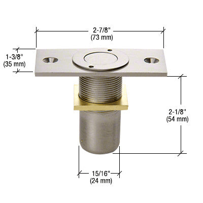 A technical diagram of a non-locking brushed nickel dust proof keeper showing its dimensions.