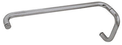 A brushed nickel tubular brass pull handle and towel bar combination for glass shower doors.