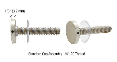 Two brushed nickel brass stud replacement assemblies with 3/4 inch diameter caps and clear washers.