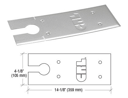 A brushed stainless steel cover plate for a CRL 8500 series floor mounted closer shown with its technical dimension drawing.
