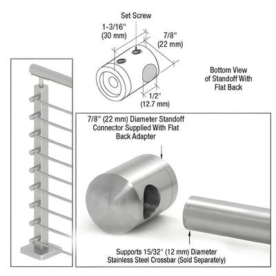 CRL 316 Brushed Stainless Left End Standoff Connector (Flat Back)