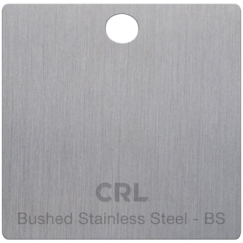 A square brass color chip featuring a brushed stainless steel finish with a circular hole at the top and CRL branding.