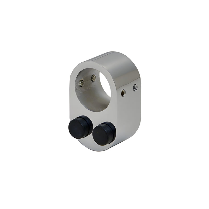 A Crescent series replacement stopper made of brushed stainless steel featuring two black rubber bumpers.