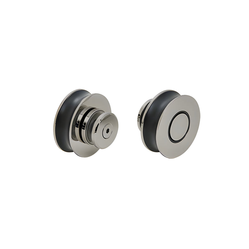 Two Crescent series replacement rollers with a brushed stainless steel finish and black wheel edges.