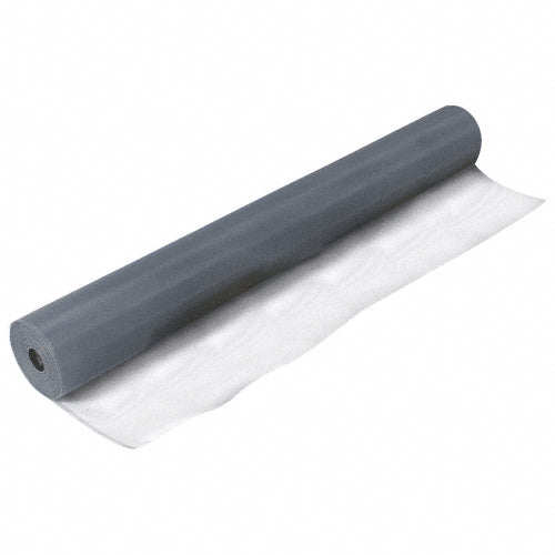 A large roll of charcoal-colored aluminum screen wire mesh is shown against a white background.