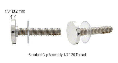 A side-by-side view of two polished chrome brass stud assemblies with 3/4 inch diameter caps and threaded shafts.