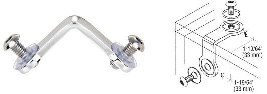 A polished chrome aluminum 2-way glass corner connector shown with its corresponding technical installation diagram.