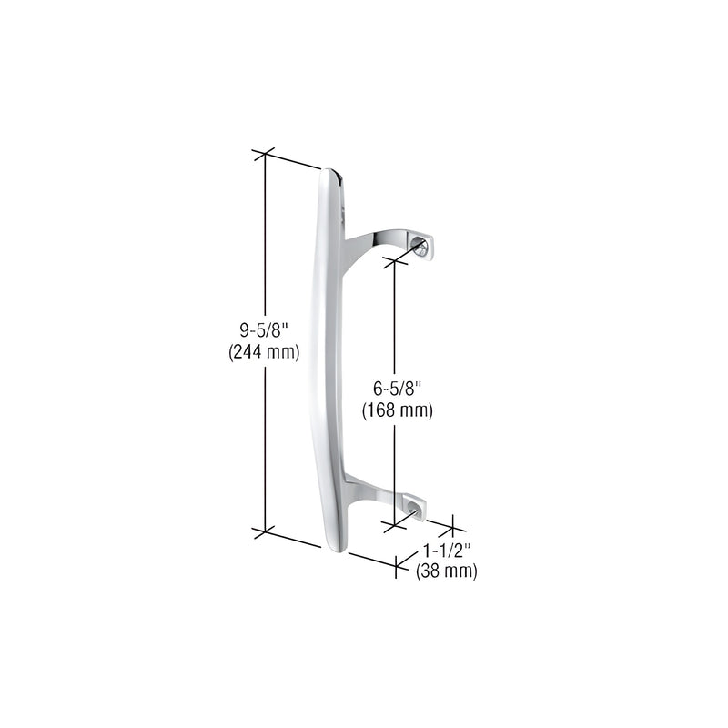A chrome aluminum inside pull handle for sliding doors shown with technical dimension lines indicating a 6-5/8 inch hole spacing.