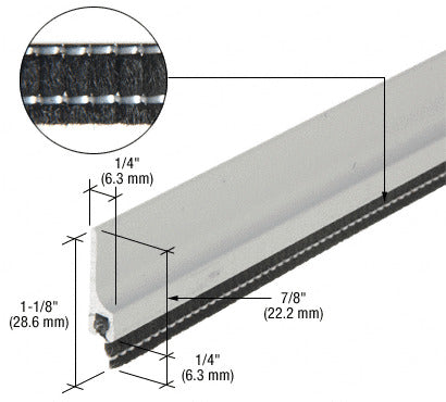 A technical diagram showing the profile and dimensions of a 36-inch clear anodized entrance door sweep with a black brush seal.