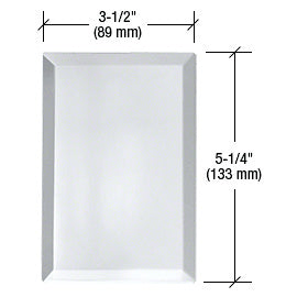 A rectangular clear glass mirror plate measuring 3-1/2 inches wide by 5-1/4 inches high with no screw holes.