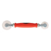 A screen installation tool with a red contoured handle and white nylon rollers on both ends.
